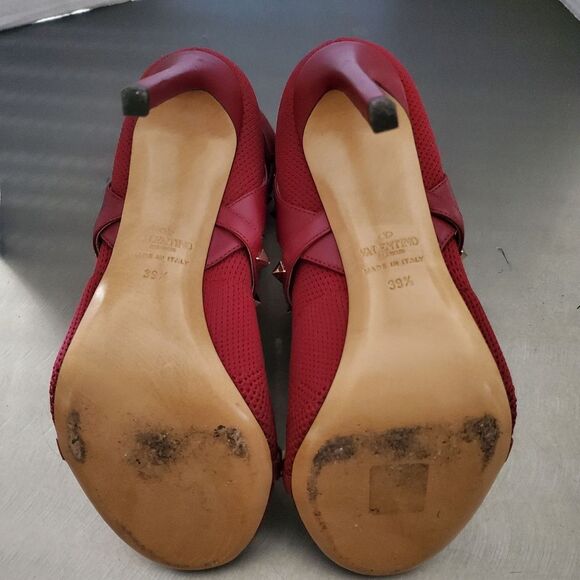 VALENTINO GARAVANI Knit Rockstud Bodytech Calfskin Sock Boot Heel Burgundy 39.5 - Picture 9 of 11